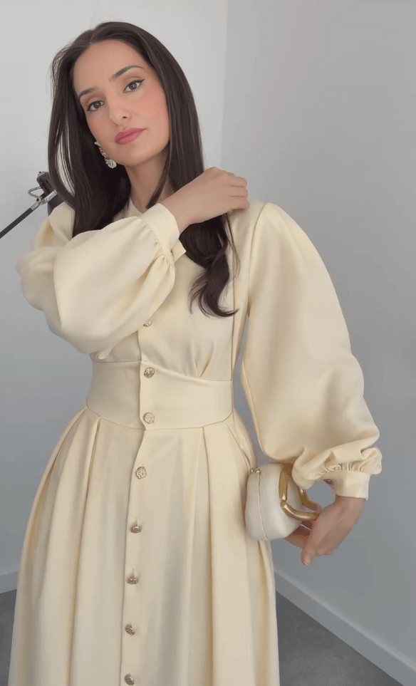 Robe Longue Boutonnée à Taille Marquée