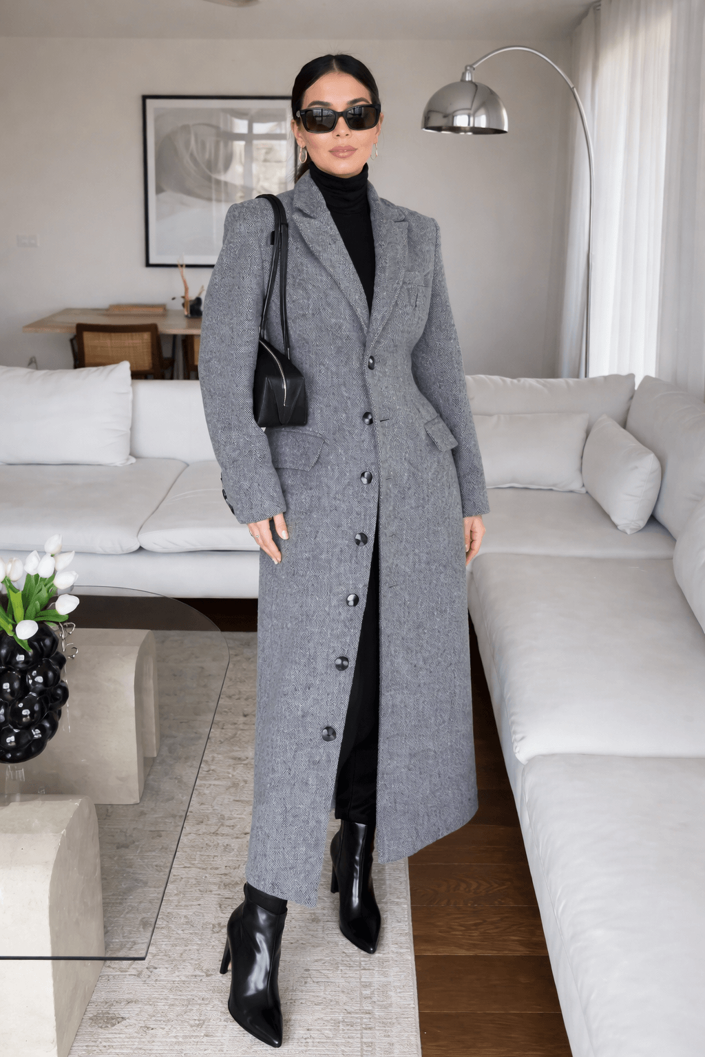 Manteau long tailleur boutonné – Élégance structurée