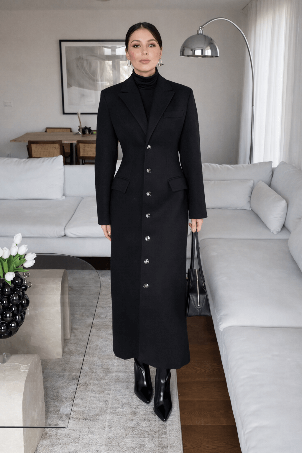 Manteau long tailleur boutonné – Élégance structurée