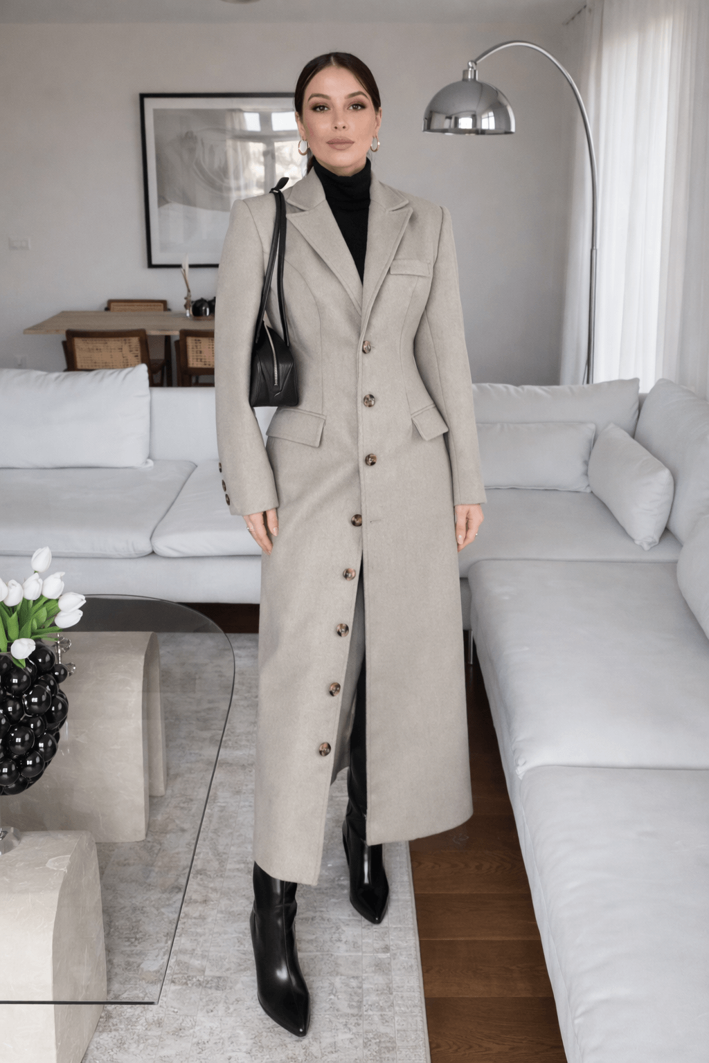 Manteau long tailleur boutonné – Élégance structurée