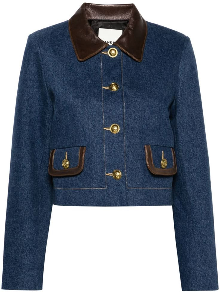 Veste courte bleue avec col contrastant