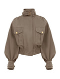 Veste courte beige à col montant