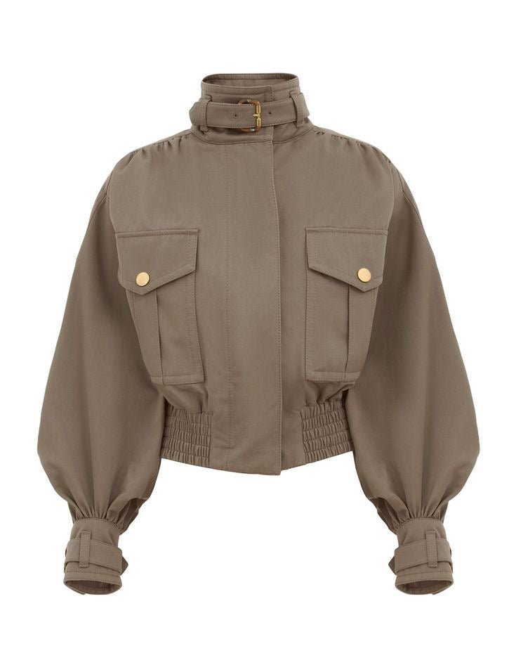 Veste courte beige à col montant