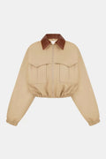 Veste beige courte avec col contrastant