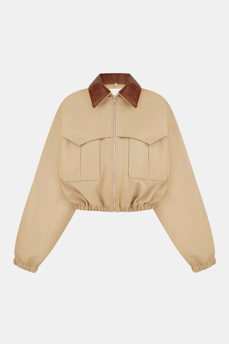 Veste beige courte avec col contrastant