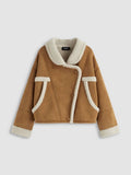 Veste courte effet cuir avec col en fausse fourrure