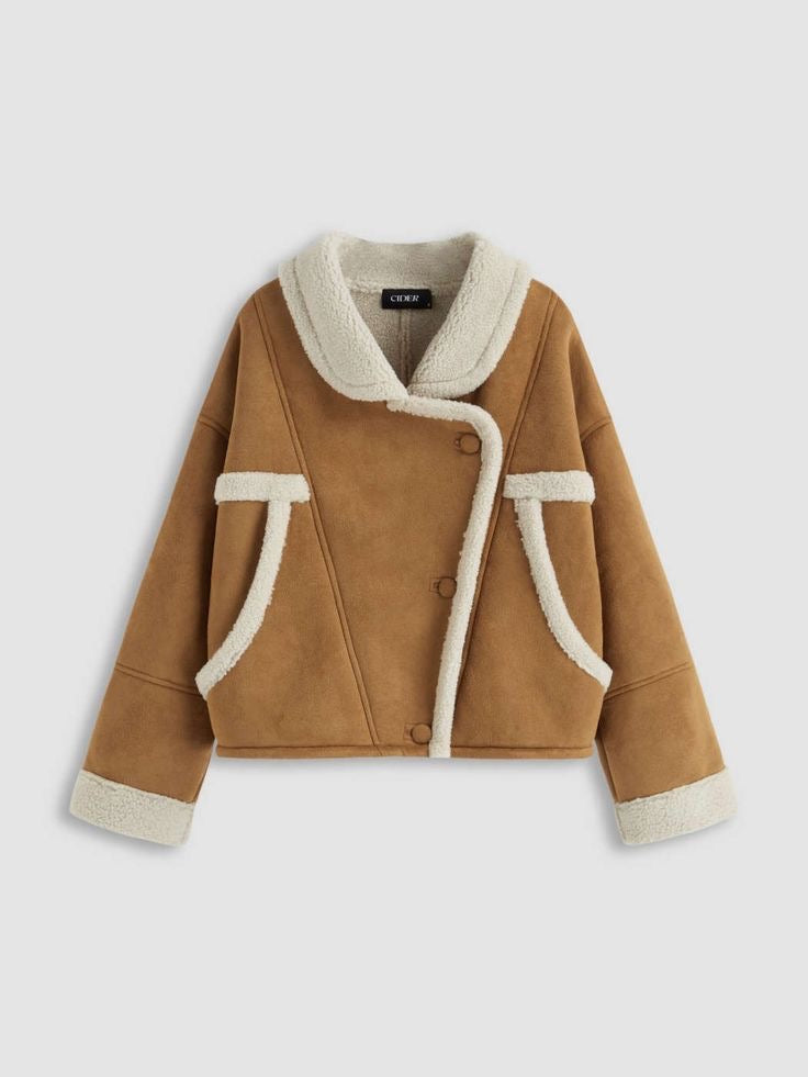 Veste courte effet cuir avec col en fausse fourrure