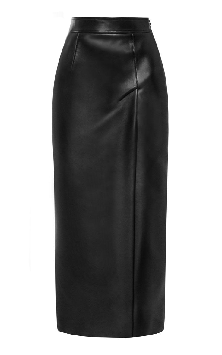 Jupe midi noire effet cuir