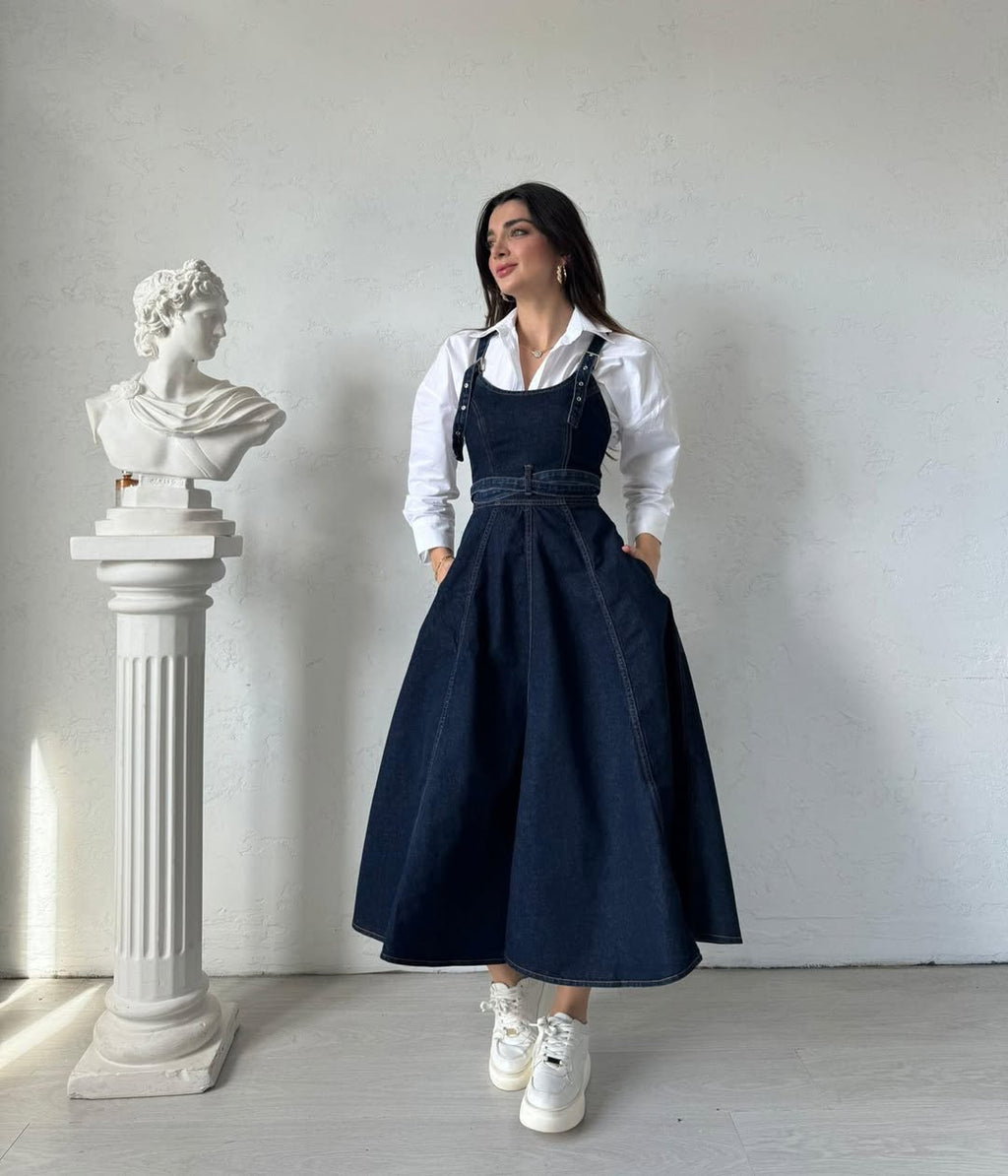 Robe Salopette Longue en Jean – Style Chic & Moderne