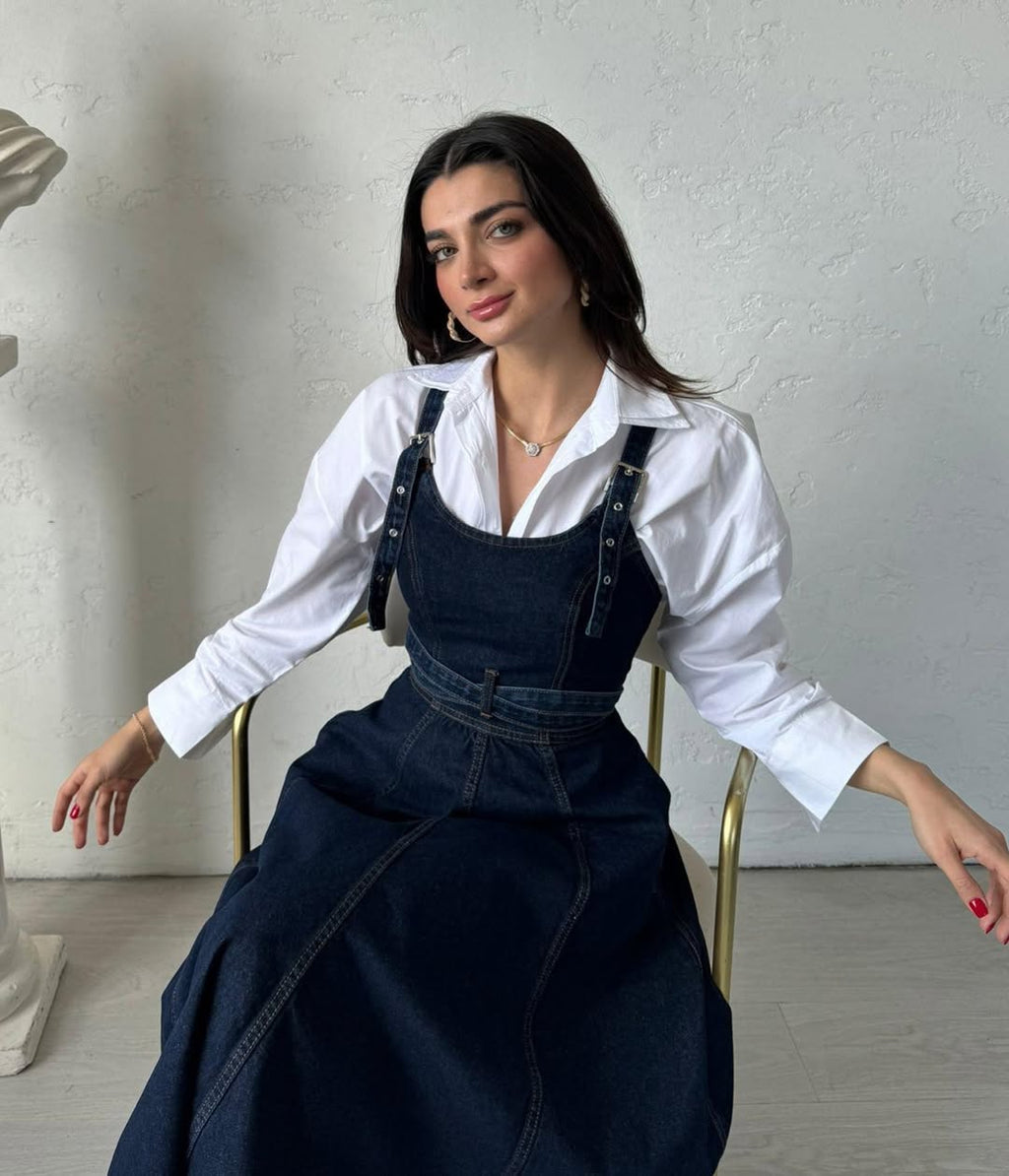 Robe Salopette Longue en Jean – Style Chic & Moderne