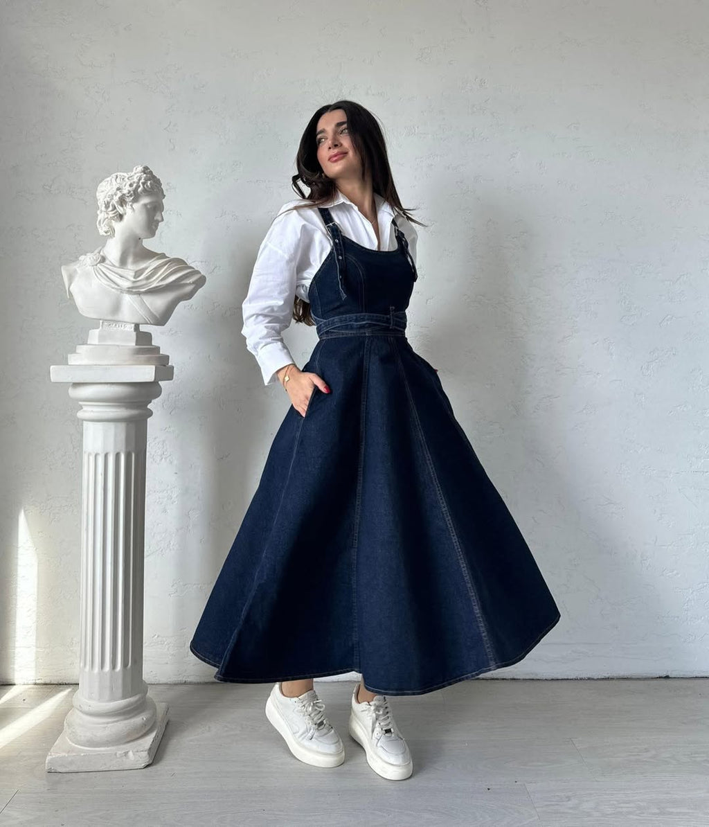 Robe Salopette Longue en Jean – Style Chic & Moderne
