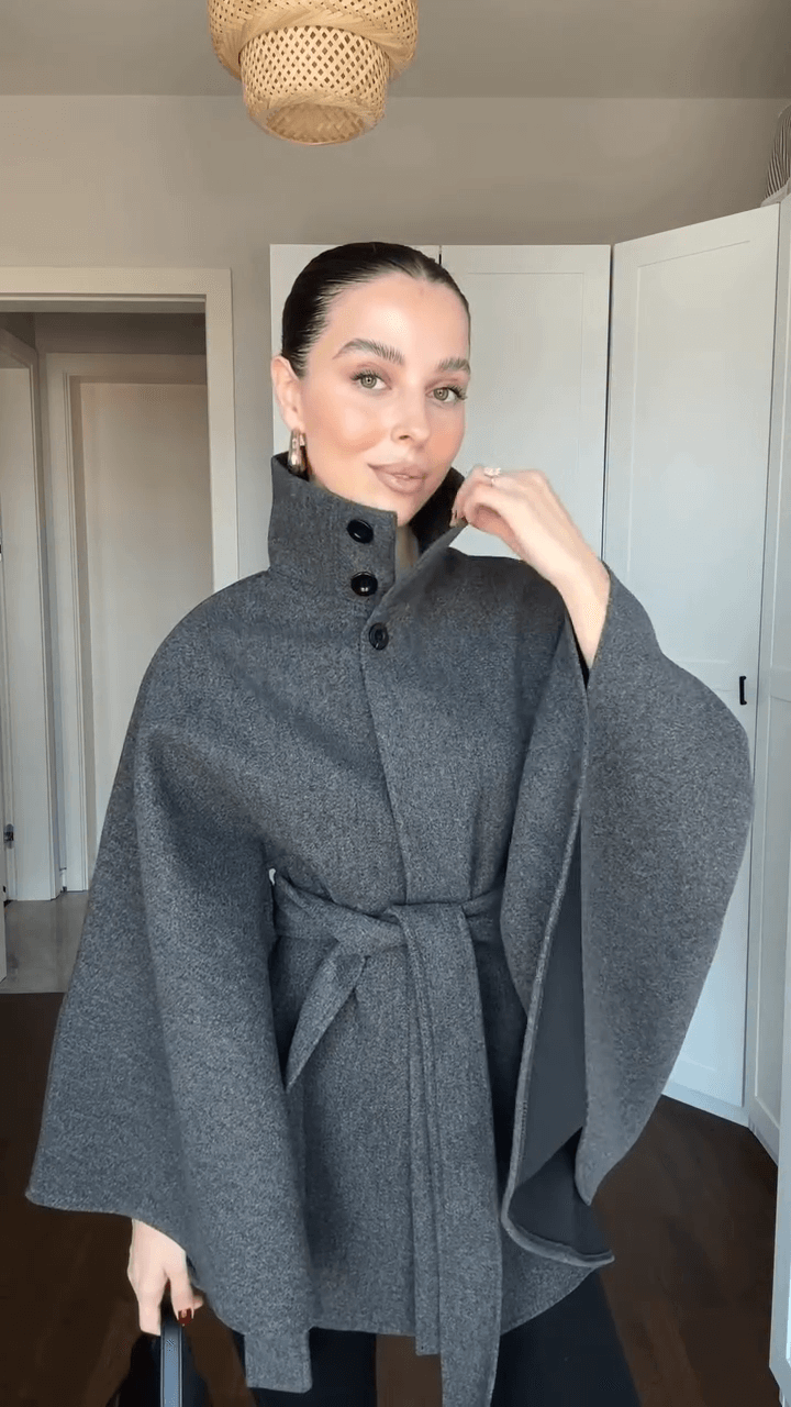 Cape Manteau Ceinturée Gris