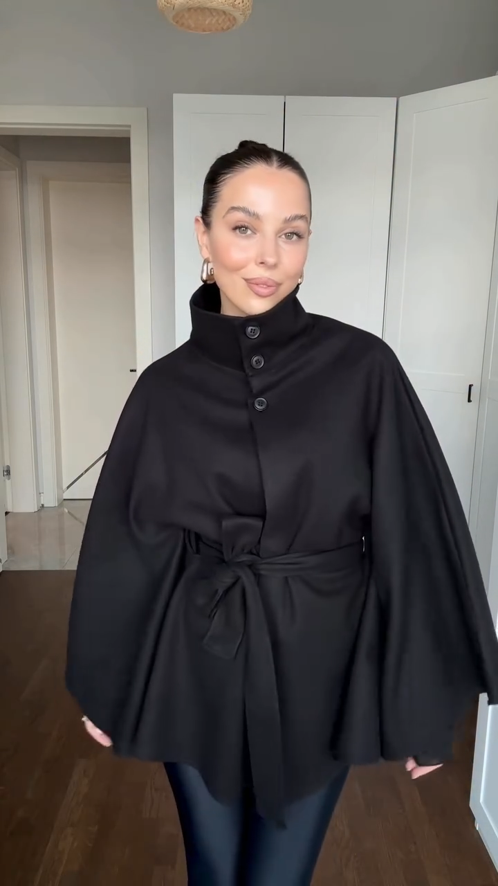 Cape Manteau Ceinturée Gris